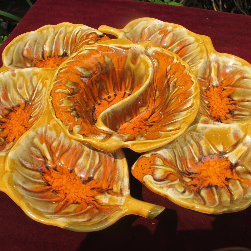 Vintage Original California Pottery Divided Leaf Appetizer Dip